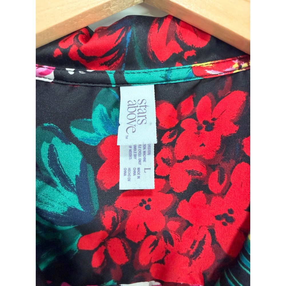 Stars Above Women Black Floral Satin Pajama Set Long Sleeve Top Shorts Large - Picture 3 of 11